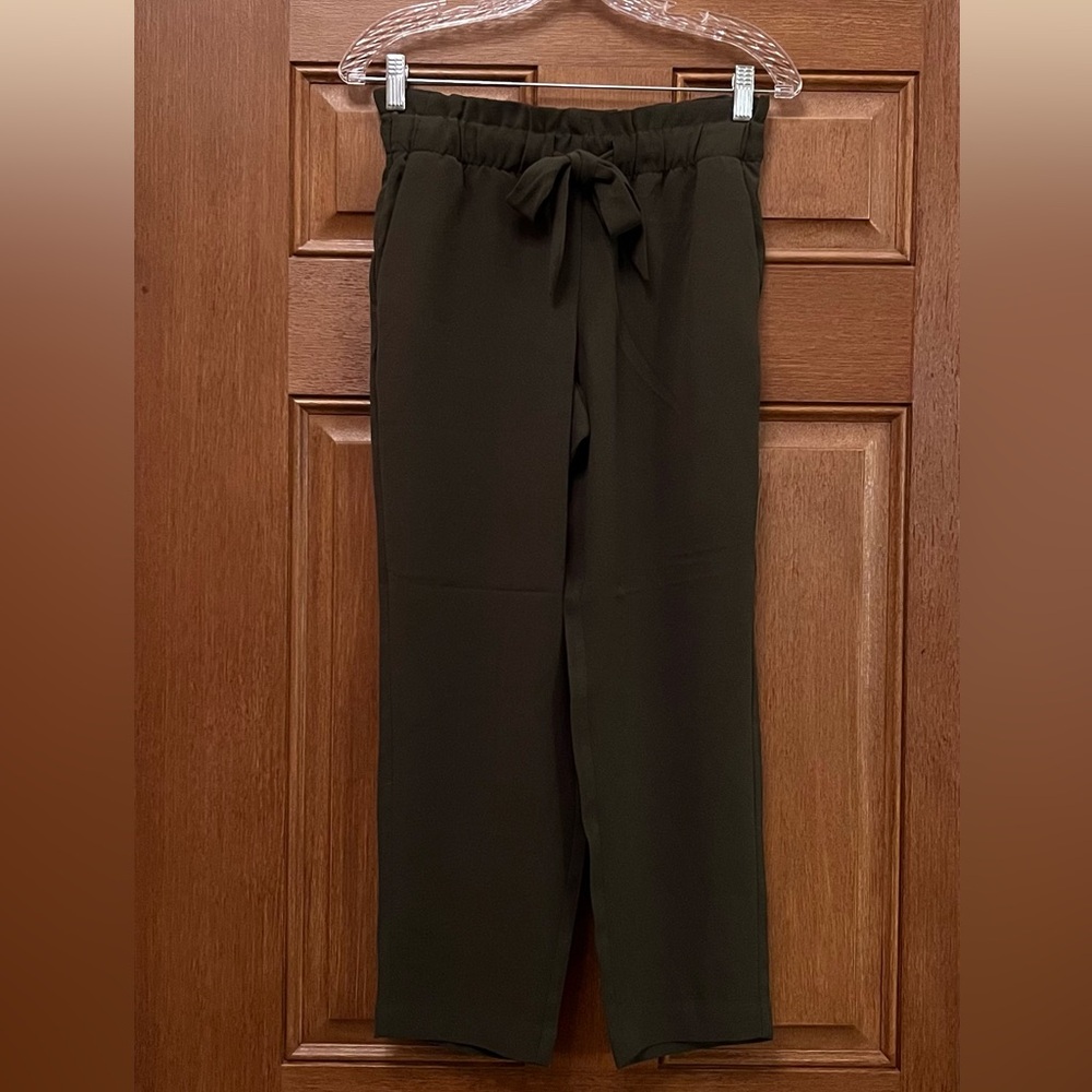 LOFT Olive Green Dress Pants with Tie Waist & Pockets - Small Petite NEW W/ TAGS